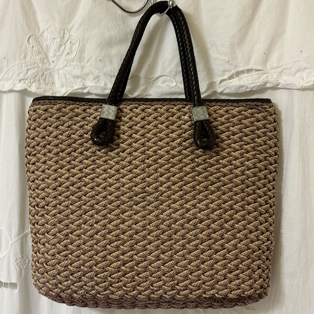 Brighton Woven Straw 2-Strap Bag Purse Snap Closure Lined